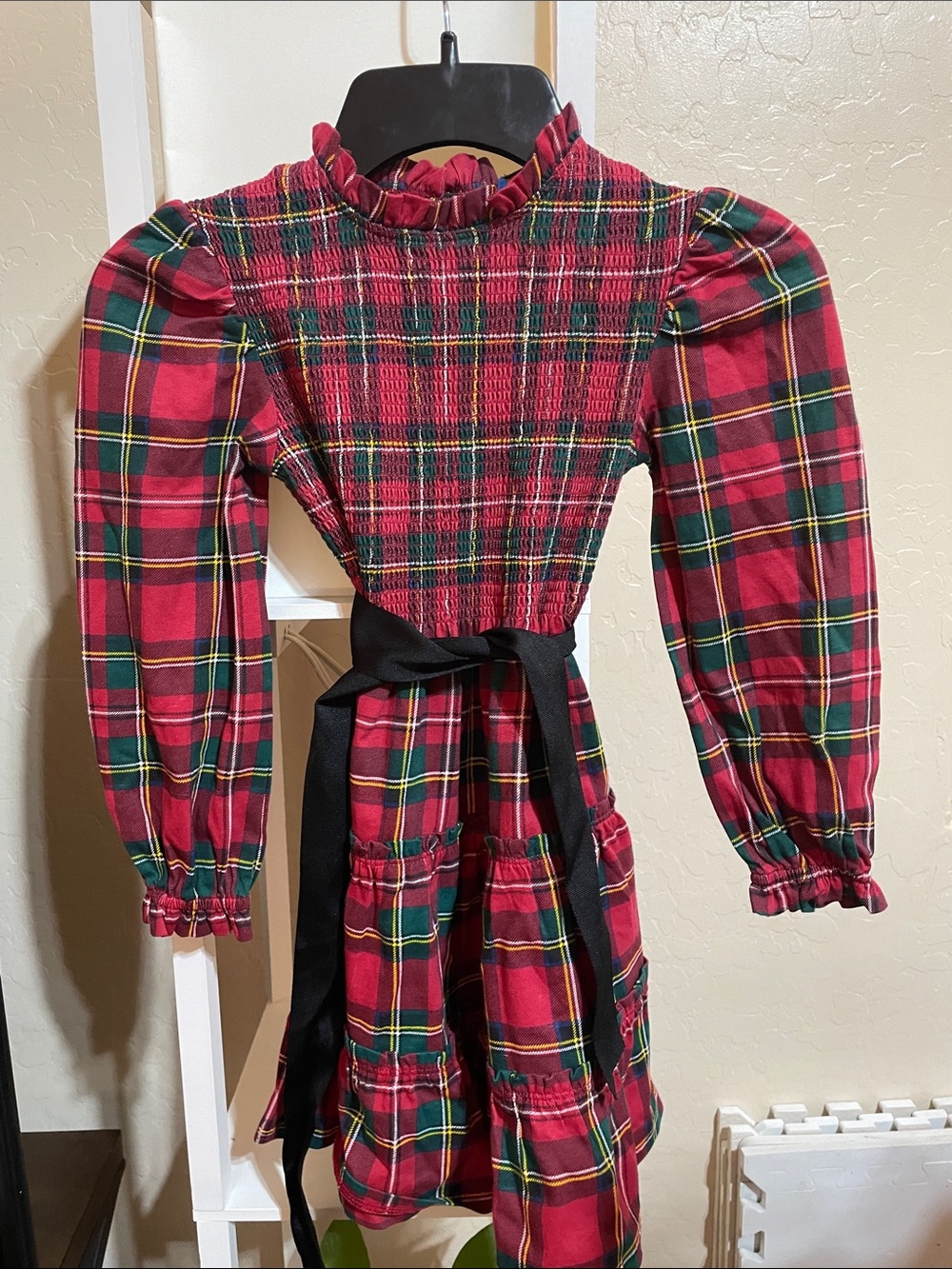 Polo by Ralph Lauren Red and Black Plaid Smocked Dress with Green Accents